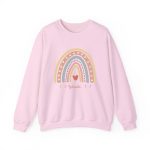 Personalized Sweatshirt for Girls - Boho Rainbow Name Sweatshirt Custom Gift for Women Light Pink
