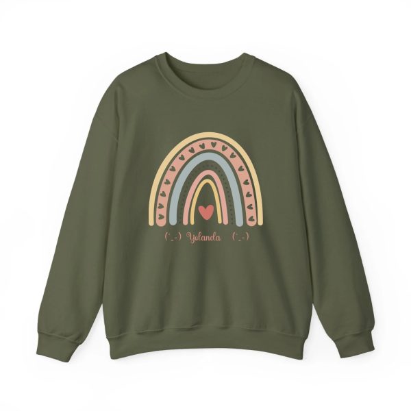 Personalized Sweatshirt for Girls - Boho Rainbow Name Sweatshirt Custom Gift for Women Military Green