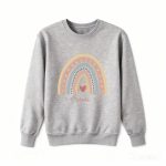 Personalized Sweatshirt for Girls - Boho Rainbow Name Sweatshirt Custom Gift for Youth Grey