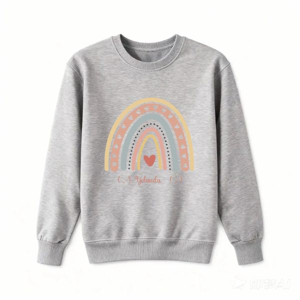 Personalized Sweatshirt for Girls - Boho Rainbow Name Sweatshirt Custom Gift for Youth Grey