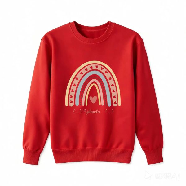 Personalized Sweatshirt for Girls - Boho Rainbow Name Sweatshirt Custom Gift for Youth Red