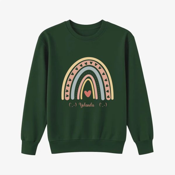 Personalized Sweatshirt for Girls - Boho Rainbow Name Sweatshirt Custom Gift for Youth green