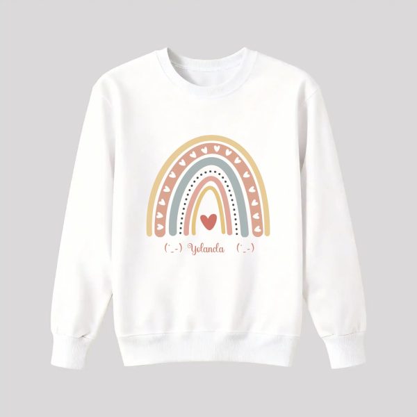 Personalized Sweatshirt for Girls - Boho Rainbow Name Sweatshirt Custom Gift for Youth White