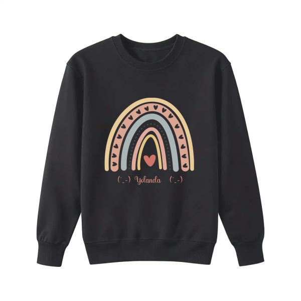 Personalized Sweatshirt for Girls - Boho Rainbow Name Sweatshirt Custom Gift for Youth Black