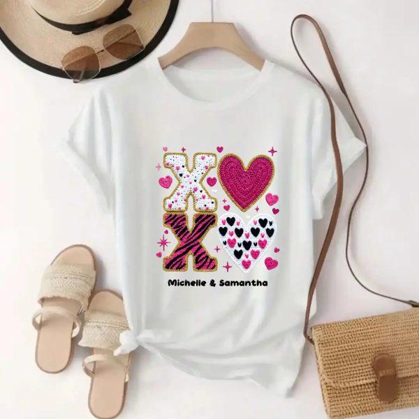 Personalized T Shirt for Couple - XOXO Funny Matching Valentine’s Day Custom Name T Shirts white