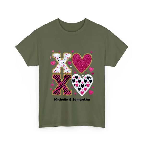 Personalized T Shirt for Couple - XOXO Funny Matching Valentine’s Day Custom Name T Shirts military Green