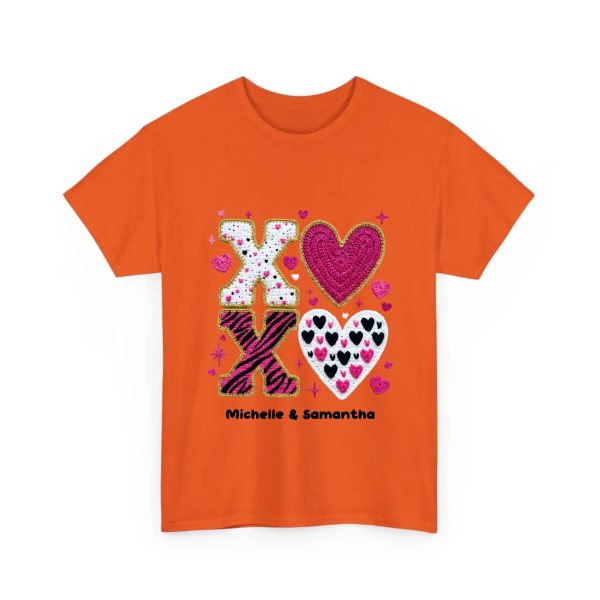 Personalized T Shirt for Couple - XOXO Funny Matching Valentine’s Day Custom Name T Shirts Orange