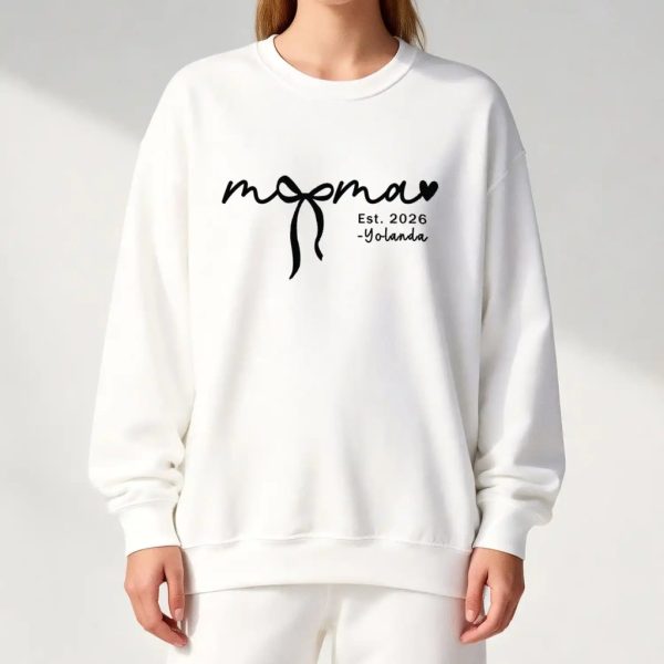 Custom Mama Sweatshirt with Kids Names - Personalized Mother’s Day Gift - 100% Cotton Crewneck S-5XL White (2)