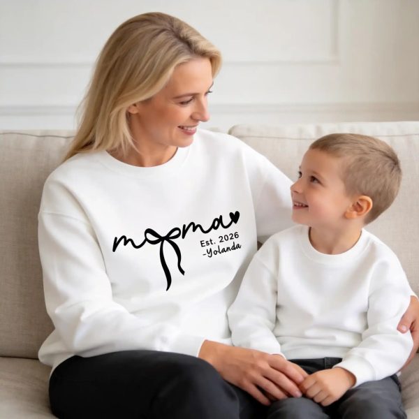 Custom Mama Sweatshirt with Kids Names - Personalized Mother’s Day Gift - 100% Cotton Crewneck S-5XL White (3)