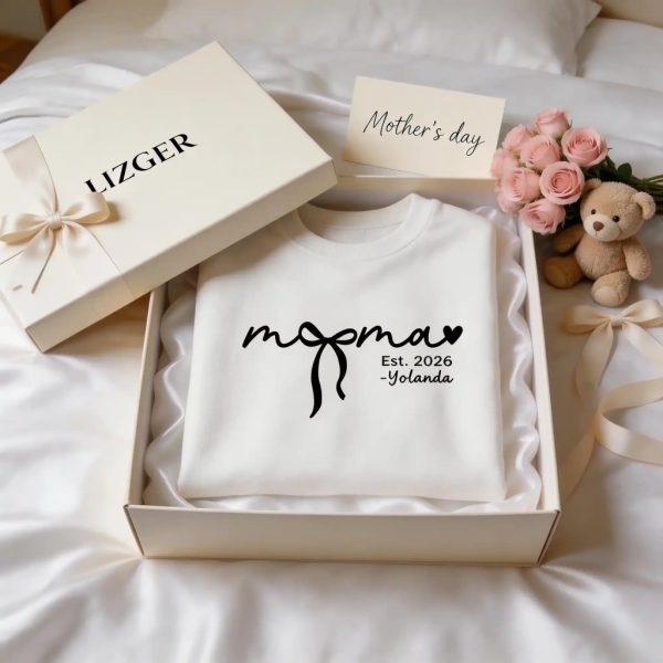 Custom Mama Sweatshirt with Kids Names - Personalized Mother’s Day Gift - 100% Cotton Crewneck S-5XL White (4)