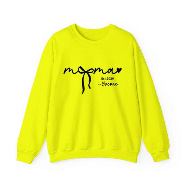 Custom Mama Sweatshirt with Kids Names - Personalized Mother’s Day Gift - 100% Cotton Crewneck S-5XL Safety Green
