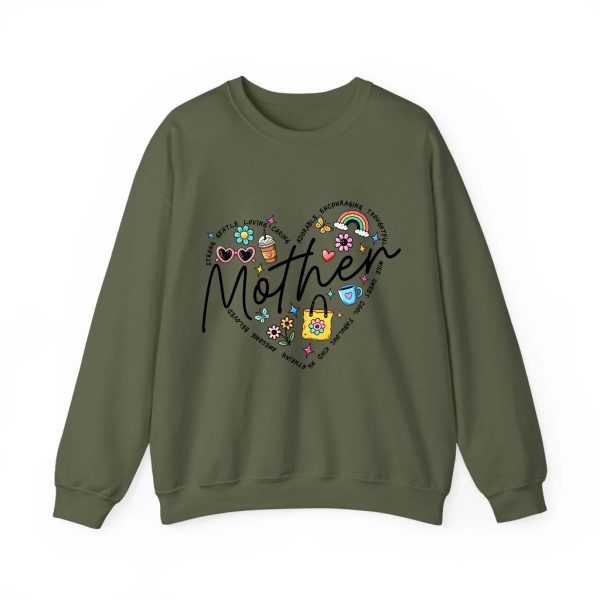 Personalized Mother Heart Graphic Sweatshirt - Custom Mother’s Day Gift for Mom & Grandma Military Green