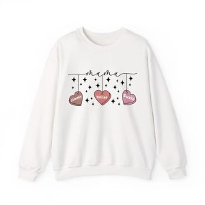 Personalized Mama Crewneck Sweatshirt - Custom Name Hearts Design Up to 9 Names White