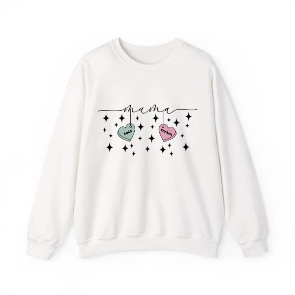 Personalized Mama Crewneck Sweatshirt - Custom Name Hearts Design Up to 9 Names White