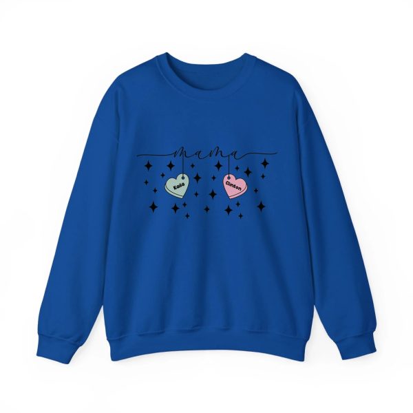 Personalized Mama Crewneck Sweatshirt - Custom Name Hearts Design Up to 9 Names Royal