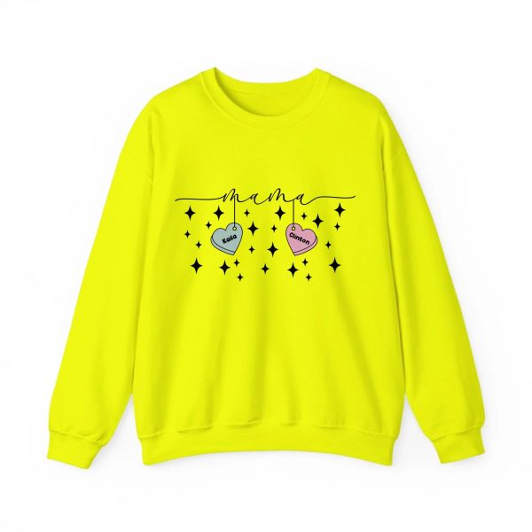 Personalized Mama Crewneck Sweatshirt - Custom Name Hearts Design Up to 9 Names Safety Green