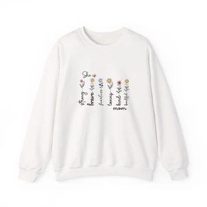 Custom Mom Gift - Personalized She is Strong Brave Fearless Floral Sweatshirt - Eco-Friendly US Cotton (S-5XL) (3)