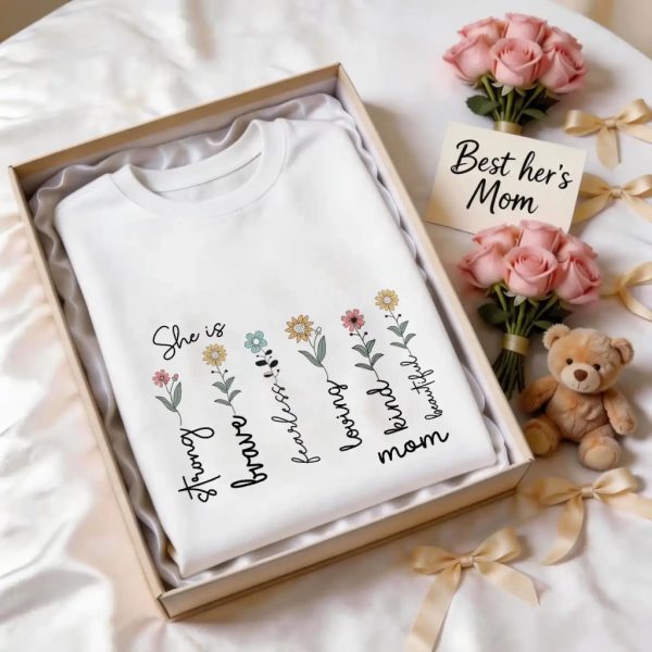 Custom Mom Gift - Personalized She is Strong Brave Fearless Floral Sweatshirt - Eco-Friendly US Cotton (S-5XL) (4)