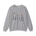 Custom Mom Gift - Personalized She is Strong Brave Fearless Floral Sweatshirt - Eco-Friendly US Cotton Sport Grey