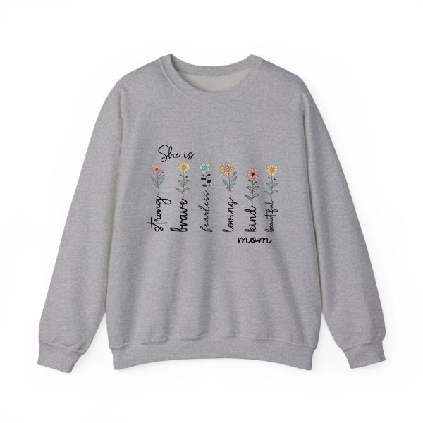 Custom Mom Gift - Personalized She is Strong Brave Fearless Floral Sweatshirt - Eco-Friendly US Cotton Sport Grey