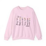 Custom Mom Gift - Personalized She is Strong Brave Fearless Floral Sweatshirt - Eco-Friendly US Cotton Light Pink