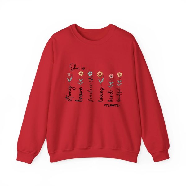 Custom Mom Gift - Personalized She is Strong Brave Fearless Floral Sweatshirt - Eco-Friendly US Cotton Red