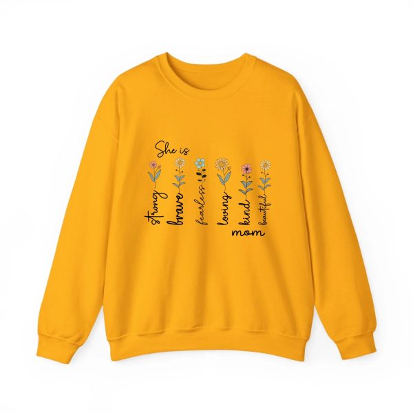 Custom Mom Gift - Personalized She is Strong Brave Fearless Floral Sweatshirt - Eco-Friendly US Cotton Gold