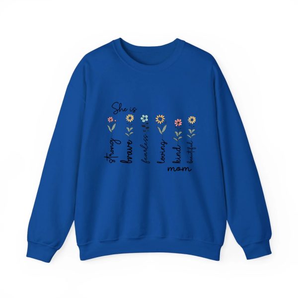 Custom Mom Gift - Personalized She is Strong Brave Fearless Floral Sweatshirt - Eco-Friendly US Cotton Royal
