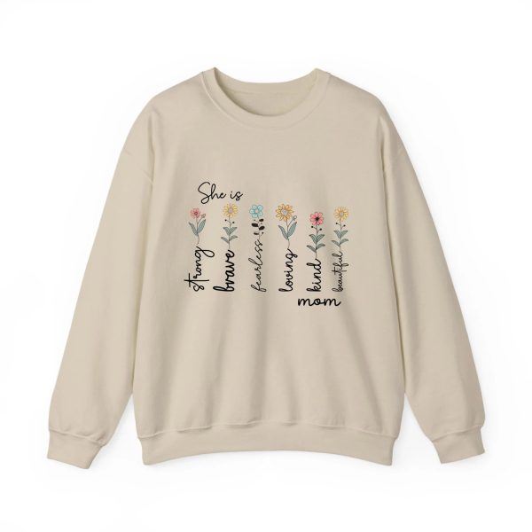 Custom Mom Gift - Personalized She is Strong Brave Fearless Floral Sweatshirt - Eco-Friendly US Cotton Sand
