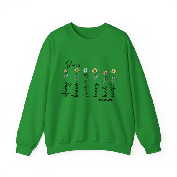 Custom Mom Gift - Personalized She is Strong Brave Fearless Floral Sweatshirt - Eco-Friendly US Cotton Green