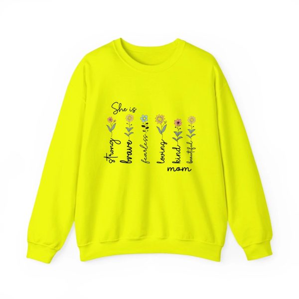 Custom Mom Gift - Personalized She is Strong Brave Fearless Floral Sweatshirt - Eco-Friendly US Cotton Safety Green