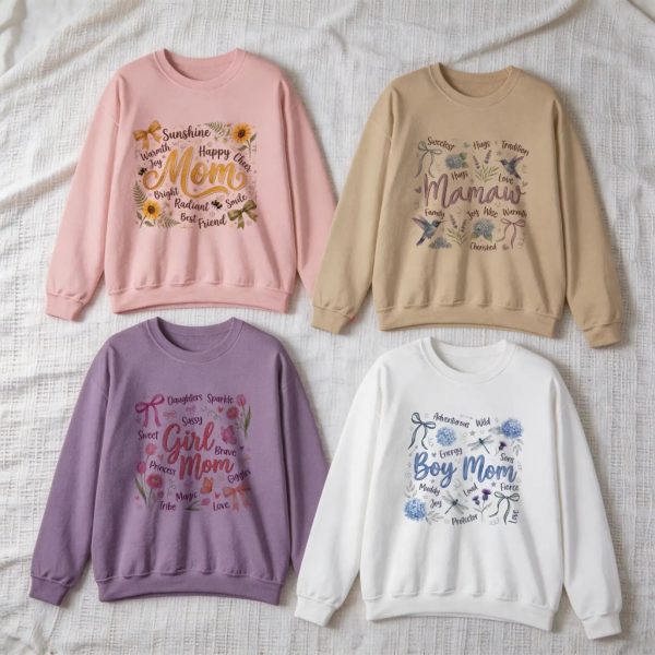 Personalized Botanical Coquette Graphic Sweatshirt - Custom Name Sweatshirt Cotton Mom Gift (S-5XL) (4)