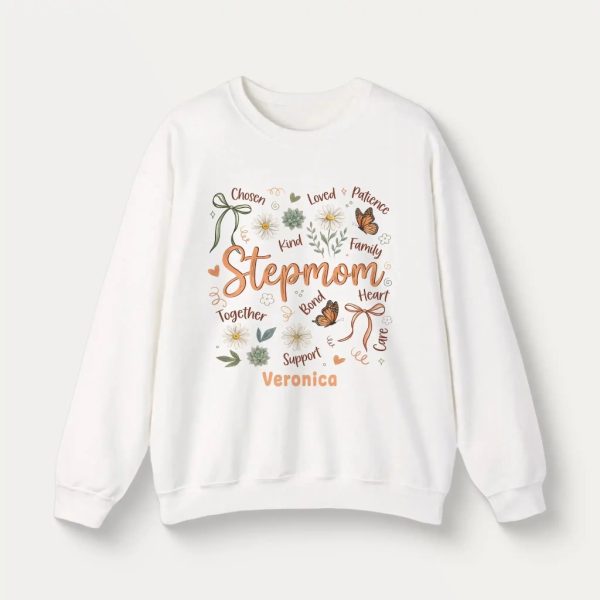 Personalized Botanical Coquette Graphic Sweatshirt - Custom Name Sweatshirt Cotton Mom Gift  White (6)