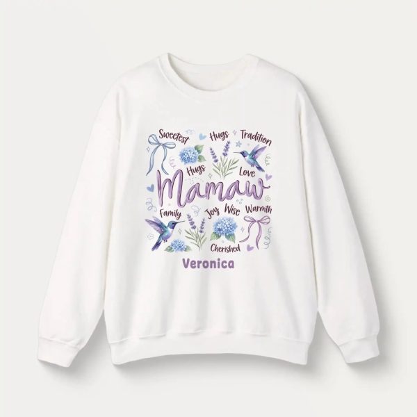 Personalized Botanical Coquette Graphic Sweatshirt - Custom Name Sweatshirt Cotton Mom Gift  White (7)