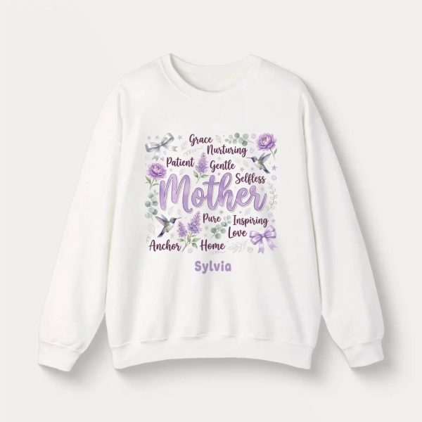 Personalized Botanical Coquette Graphic Sweatshirt - Custom Name Sweatshirt Cotton Mom Gift  White (4)