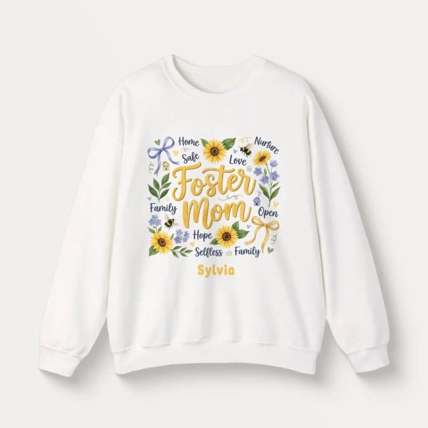 Personalized Botanical Coquette Graphic Sweatshirt - Custom Name Sweatshirt Cotton Mom Gift  White (5)