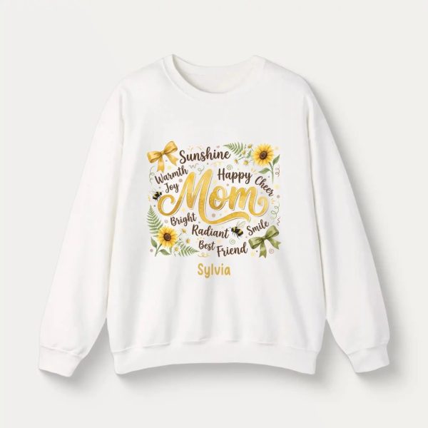 Personalized Botanical Coquette Graphic Sweatshirt - Custom Name Sweatshirt Cotton Mom Gift  White (3)