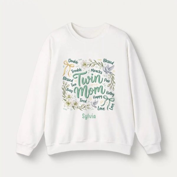 Personalized Botanical Coquette Graphic Sweatshirt - Custom Name Sweatshirt Cotton Mom Gift  White (2)