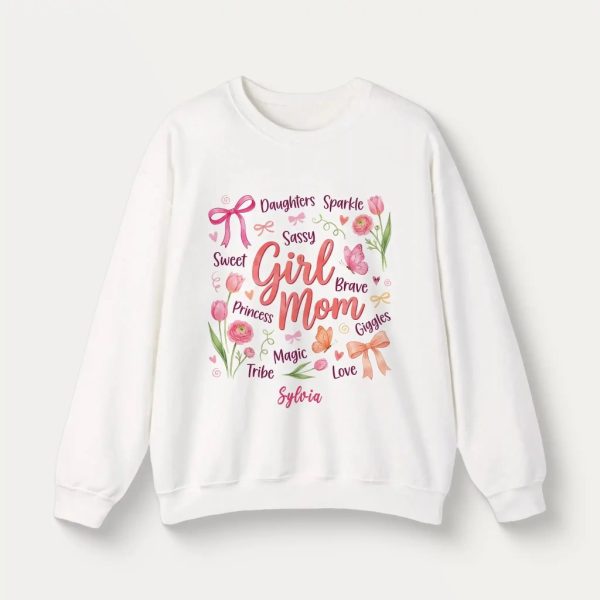 Personalized Botanical Coquette Graphic Sweatshirt - Custom Name Sweatshirt Cotton Mom Gift  White (1)