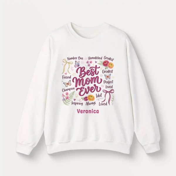 Personalized Botanical Coquette Graphic Sweatshirt - Custom Name Sweatshirt Cotton Mom Gift  White (10)