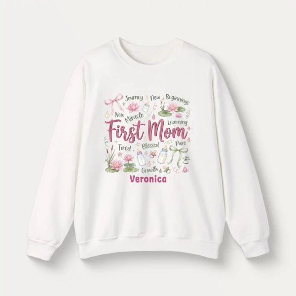 Personalized Botanical Coquette Graphic Sweatshirt - Custom Name Sweatshirt Cotton Mom Gift  White (11)