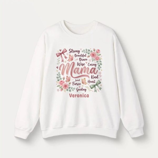 Personalized Botanical Coquette Graphic Sweatshirt - Custom Name Sweatshirt Cotton Mom Gift  White (12)
